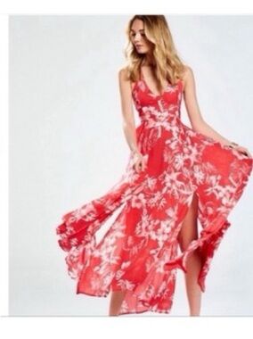 Free People NWT Lille Floral Maxi Dress Raspberry